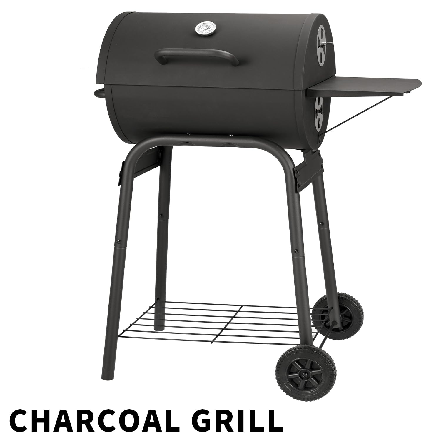 Holzkohlegrill - Holzkohle Grillwagen mit Deckel | Smoker Grill Griff, Grillrost und Thermometer, Holzkohlegrill groß, Holzkohles Kohlegrill BBQ Grill Gartengrill Holzkohle Schwarz
