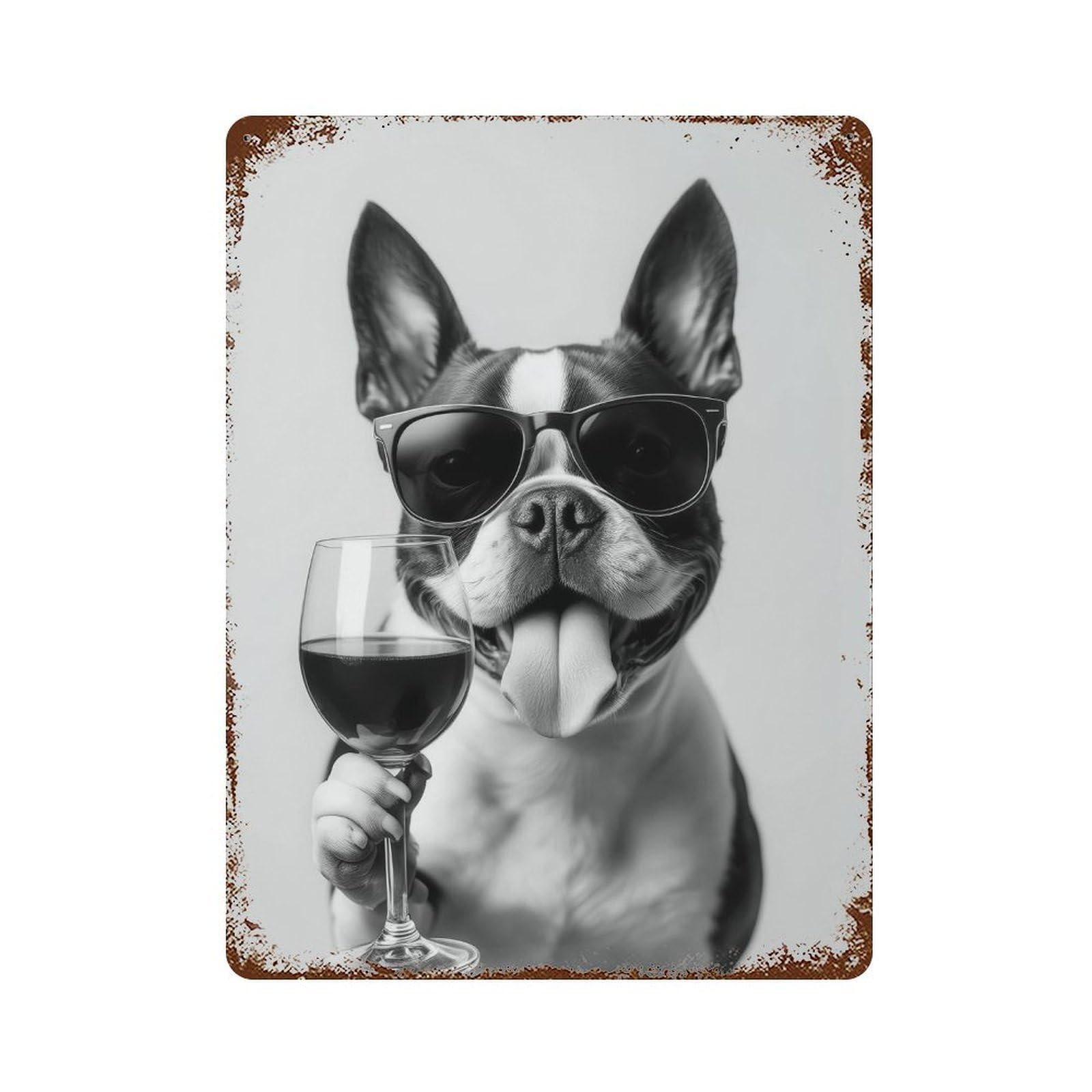 xiaoxiaoshen Boston Terrier And Wine Print Wall Decor Art Metal Tin Poster Modern Home Decor Art Home Bar Shop Decorations Vintage Sign 40x30cm