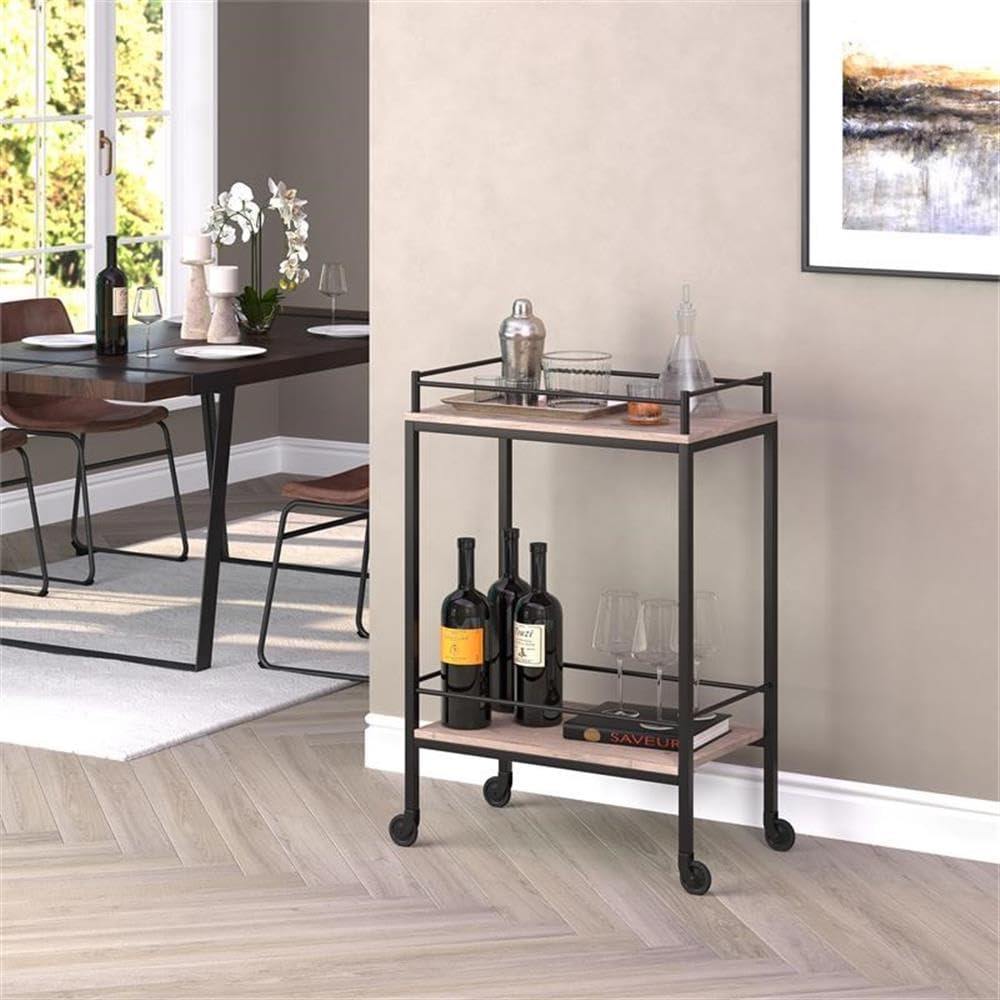 Barnes 23.5'' Wide Rectangular Bar Cart in Antiqued Gray Oak