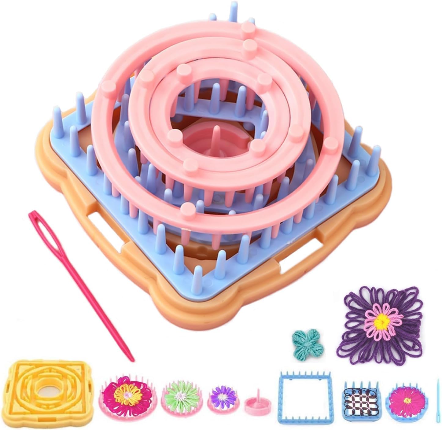 Tusmad Yarn Flower Loom Kit – Flower Corsage Craft Maker & Weaver Tool Set – Knitting Machine for DIY Weaving Projects, Crafts, Brooches, Hair Accessories & Decorations-picture-16