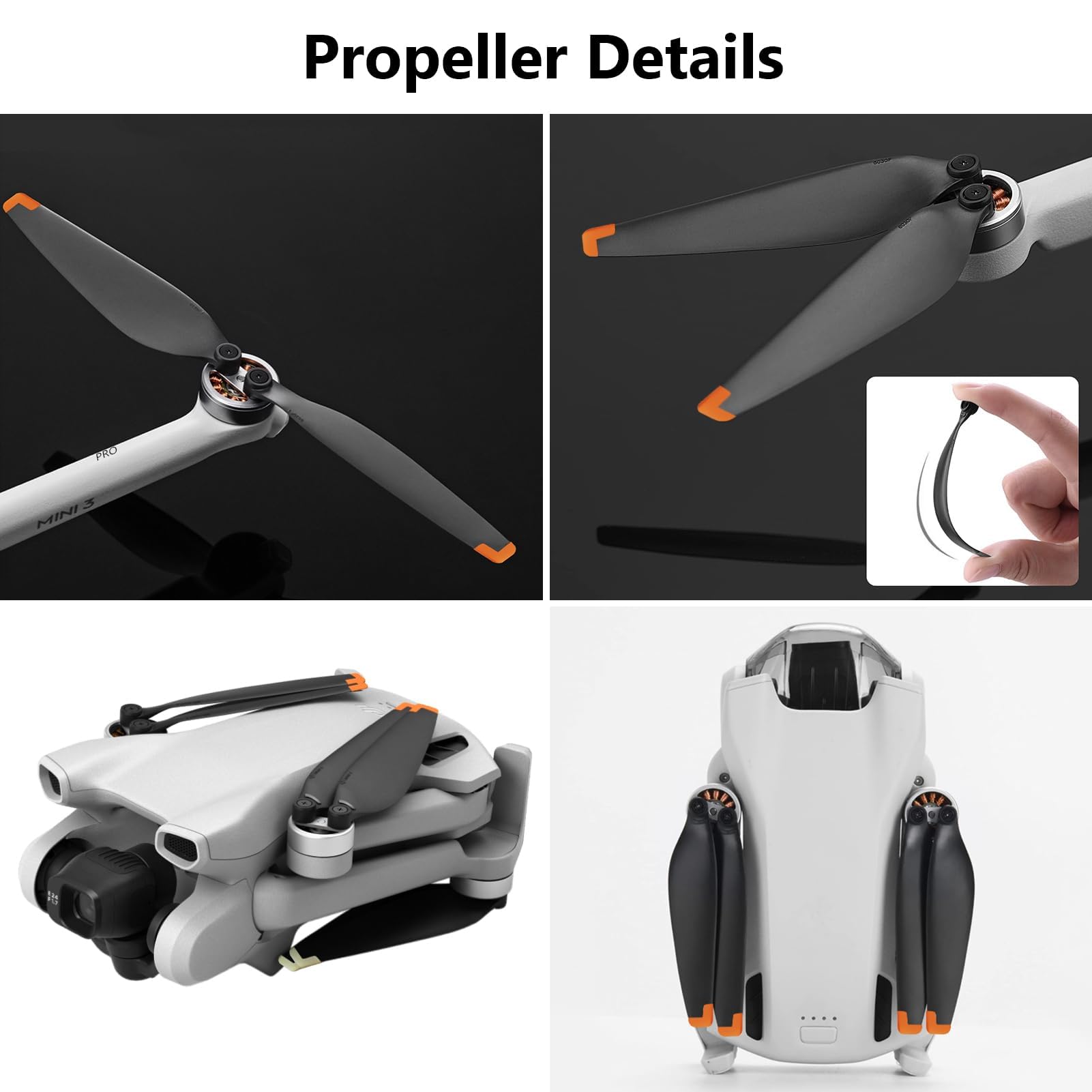 Bocguy 16 Pcs Drone Mini 3/4 Pro Hélices, Drones Hélices für para 3/4 Pro Accesorios Reemplazo con 24 Tornillos & 2 Destornillador, Bajo Ruido & Estable (Naranja)