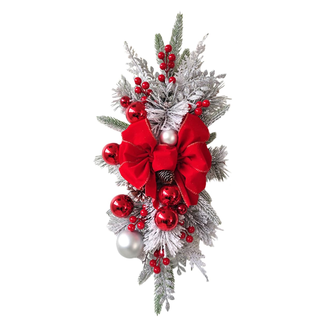 FONDOTIN Realistic Christmas Garland Bow Tie Swag Wreath for Windows Front Door