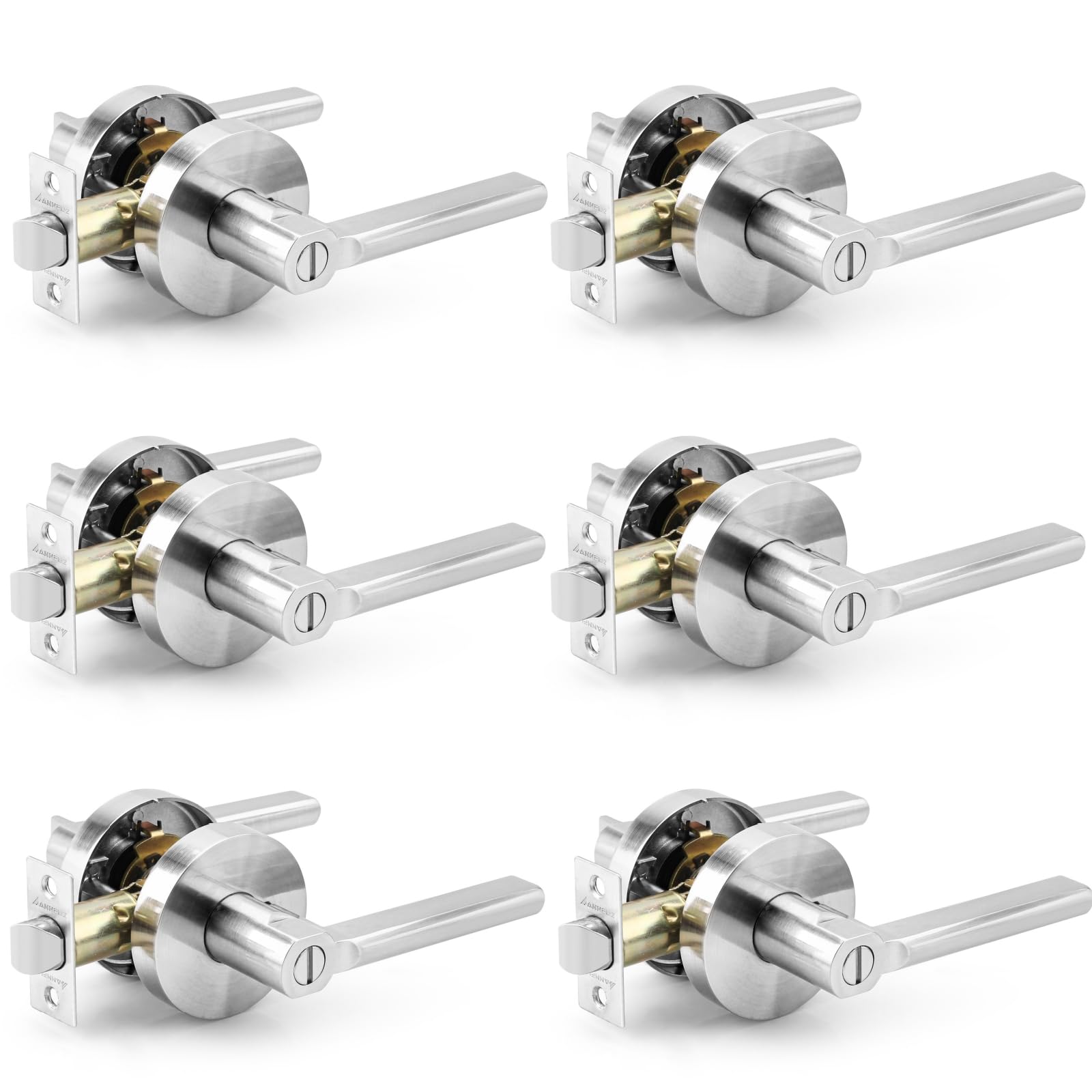 Poignées de porte rondes lot de 6 sans clé | Ensemble de leviers réversibles pour intérieur