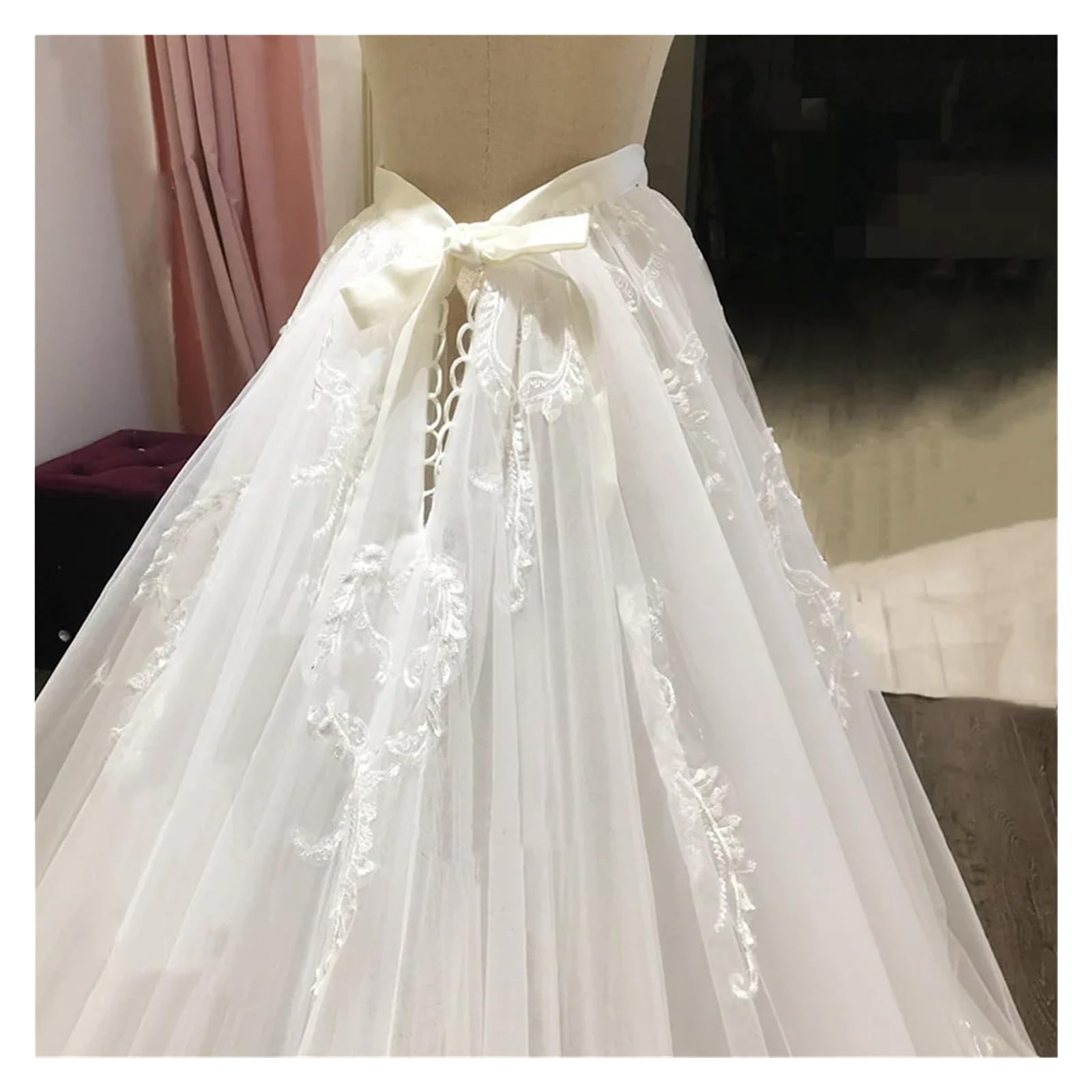Sottogonna Donna Gonna da Sposa Rimovibile con Strascico Staccabile in Tulle e Pizzo di Lusso, for Abiti da Sposa.