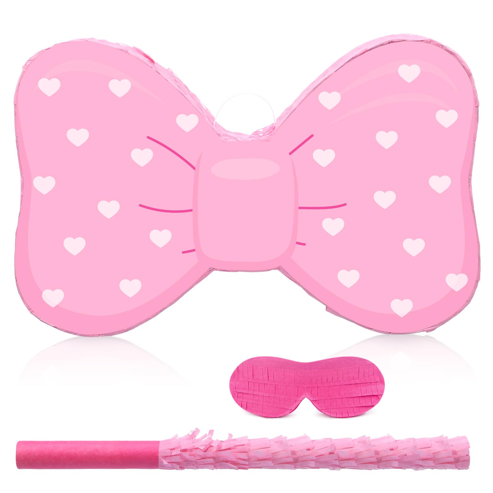 Gemscream Pink Bow Piñata Girl Birthday Party Decorations Heart Bowtie Piñata Set with Stick Blindfold for Coquette Birthday Bridal Baby Shower Wedding Bachelorette Celebration Decor Supplies