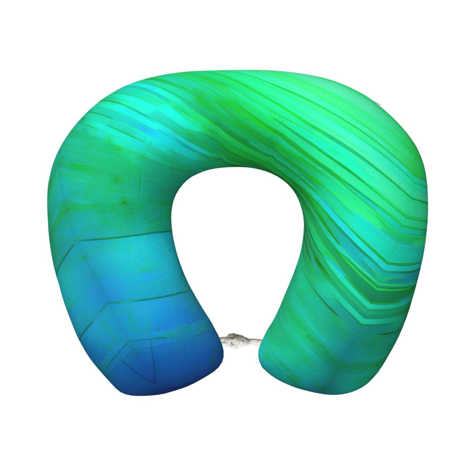peiyeety Teal Blue Pattern Print Custom U-Shaped Pillow,Memory Foam Cervical Neck Travel Pillow,for Home,Camping,Travelling
