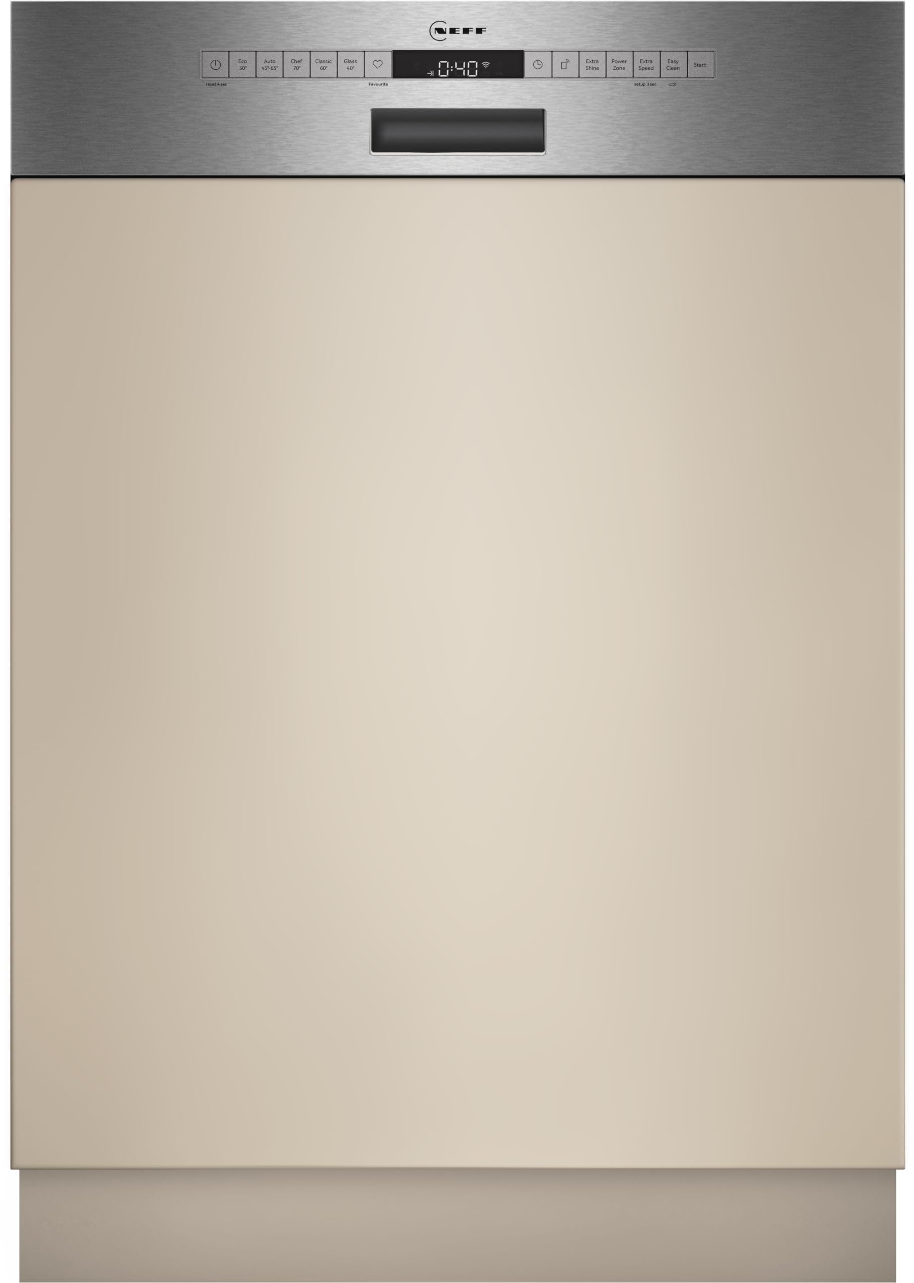 NEFF S147YCS03E, N 70, Smarter Geschirrspüler Teilintegriert, 60 cm, Made in Germany, Besteckschublade, Zeolith-Trocknung, besonders leise Spülmaschine, höhenverstellbarer Oberkorb, Schmutzerkennung