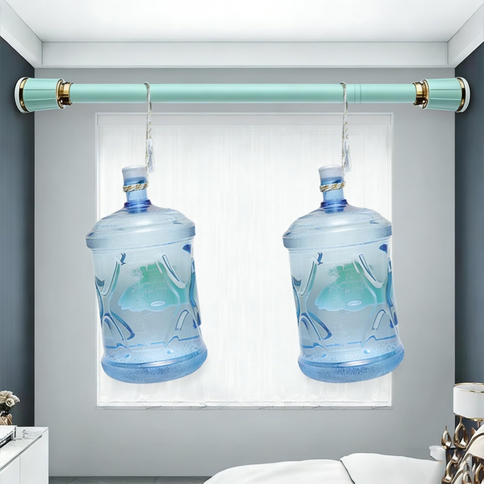 Gardinenstange ohne Bohren Ausziehbare 40-500cm, Teleskopstange zum klemmen Rutschfest, Klemmstange Edelstahl Wasserdicht, Teleskopstange für Fenster Badezimmer Gardinen(Grün,260-350CM)