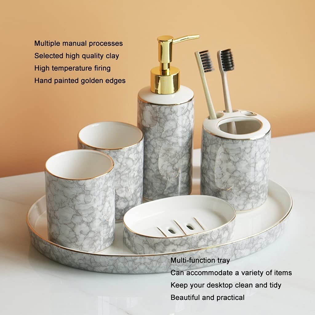 Dispensador de Jabón Líquido Accesorios de baño Set de 6 piezas Kit de cerámica Kit de baño Dispensador de jabón Tenedor de cepillo de dientes Soporte de jabón Tumblers y bandeja de la bandeja Decorac