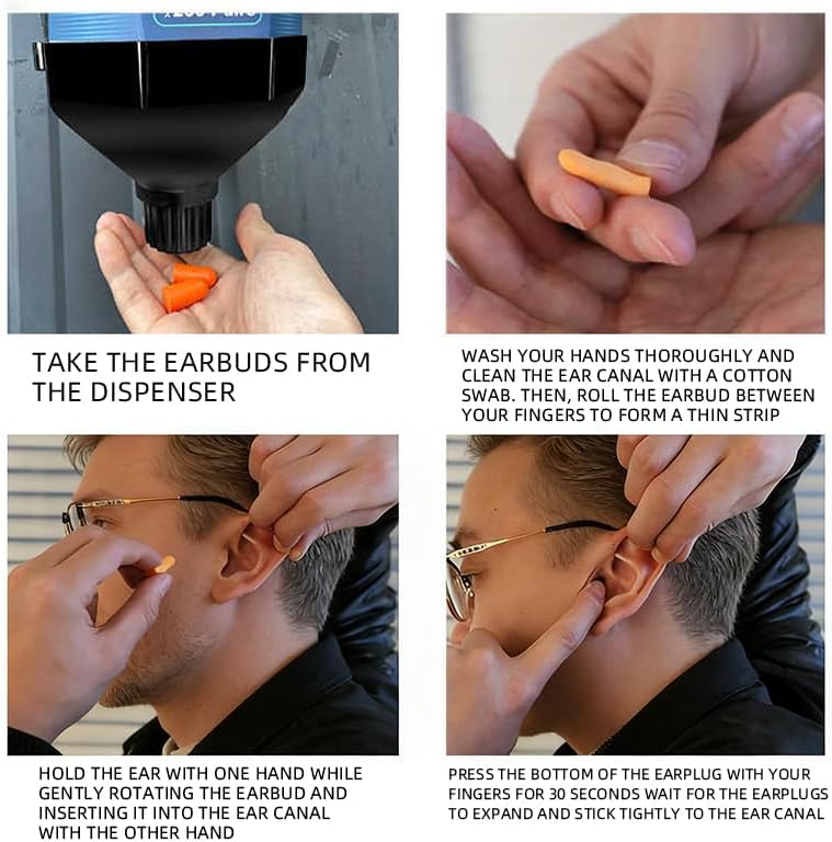 Wall-Mounted Foam Earplug Dispenser – Bulk Refillable Earplugs (500 pcs) – Industrial Safety Soundproof Earplugs for Hearing Protection on Construction Sites and at Work
