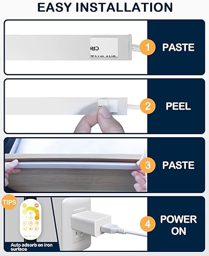 Miniatura 7 de MATICOD Luces para debajo del gabinete, luces LED blancas regulables para debajo del gabinete, luces de armario con control remoto Bluetooth Smart