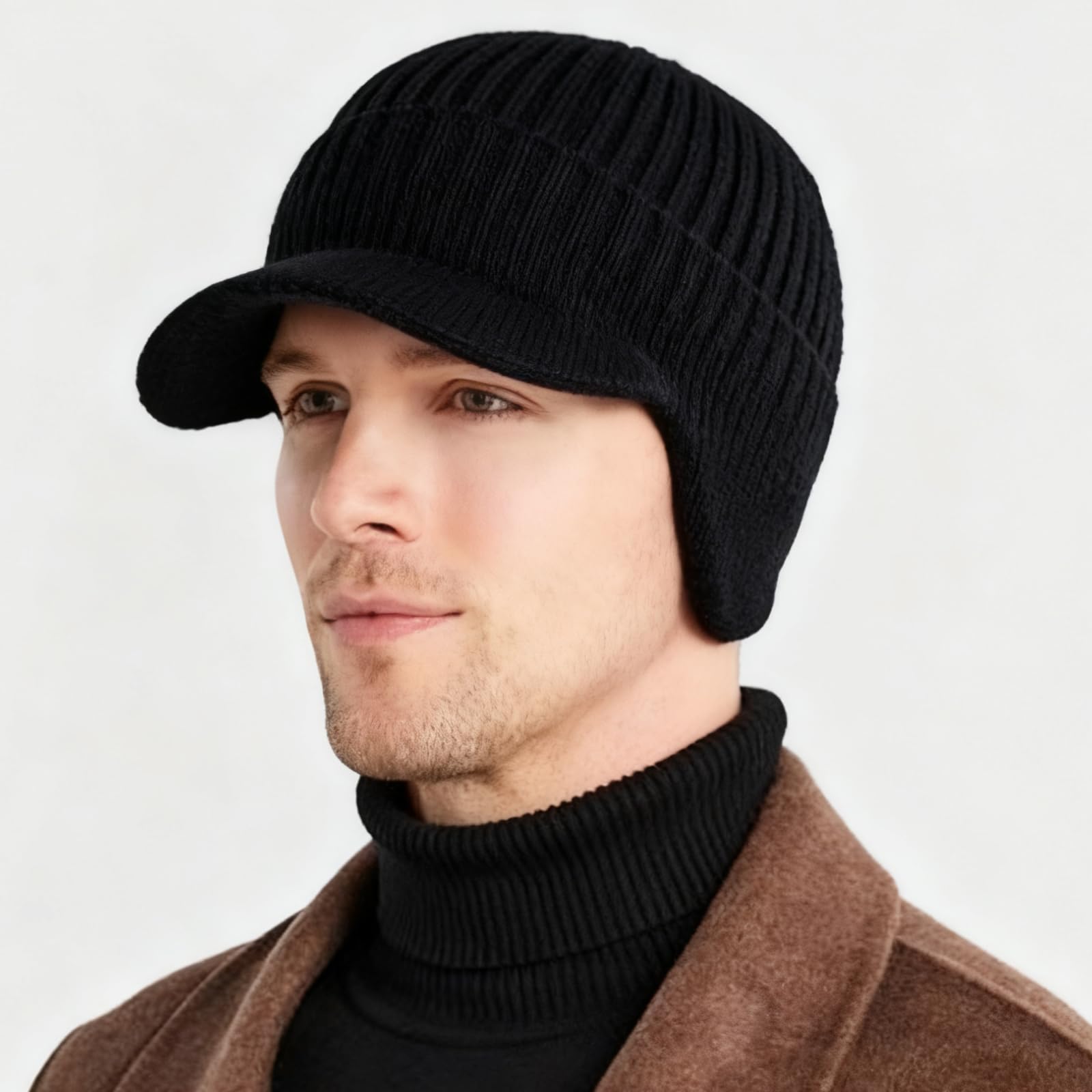 Gorro Invierno Hombre con Orejeras, Gorro de Invierno con Paraguas Gorro de Punto con Forro Polar Accesorios para Deportes Al Aire Libre