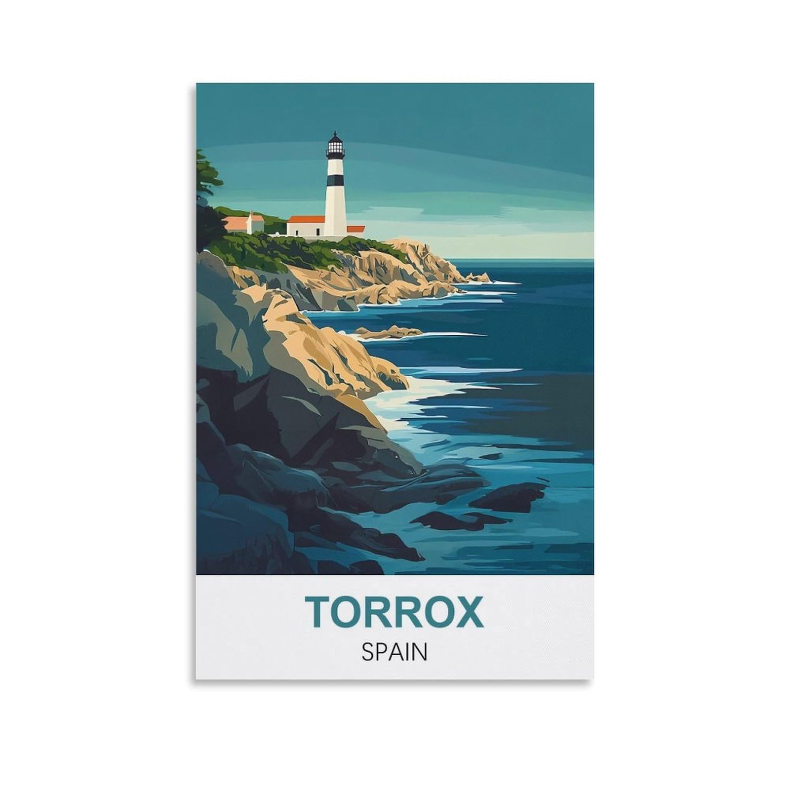 HNROJICO Torrox Lighthouse Spain Vintage Travel Posters 12x18inch(30x45cm) Canvas Wall Art Poster Prints
