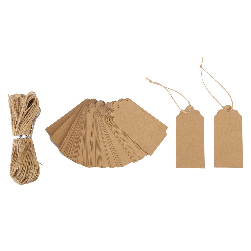 100 Etiquetas Colgantes Redondas Con Cordel De Yute - Diámetro 5 Cm, Color Blanco, Para Manualidades O Regalos