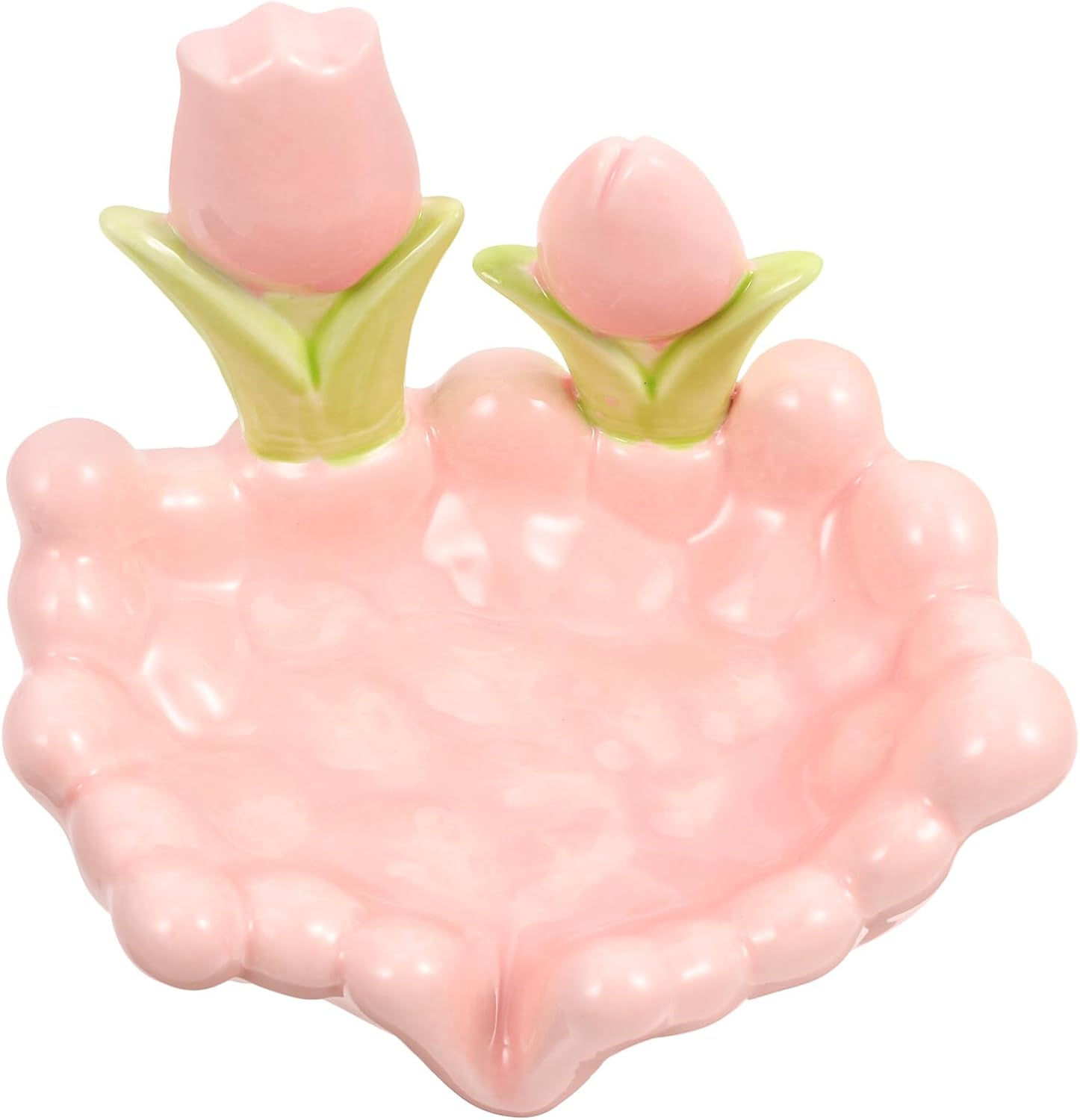 Self-draining Ceramic Flower Soap Dish Tulip Design Pink Decorative Soap Holder for Bathroom Accessories