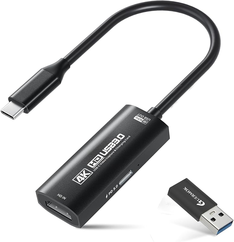 4K USB 3.0 HDMI Capture Card for Streaming with PD 100W, 4K@60FPS | 2K@120FPS HDMI to USB C/A Capture Card for Streaming, Works with Pad, Tablet, MacOS, Switch2/1, Laptop, PC, Camera, VR, Black