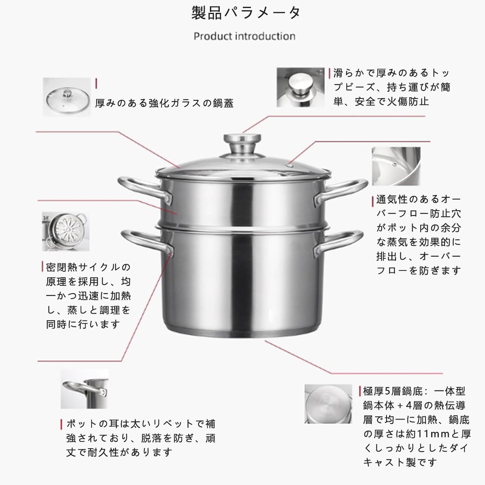 Amazon | 蒸し器 両手鍋 蒸し鍋 蒸籠 蒸锅 ガラス鍋蓋付 キッチン 調理
