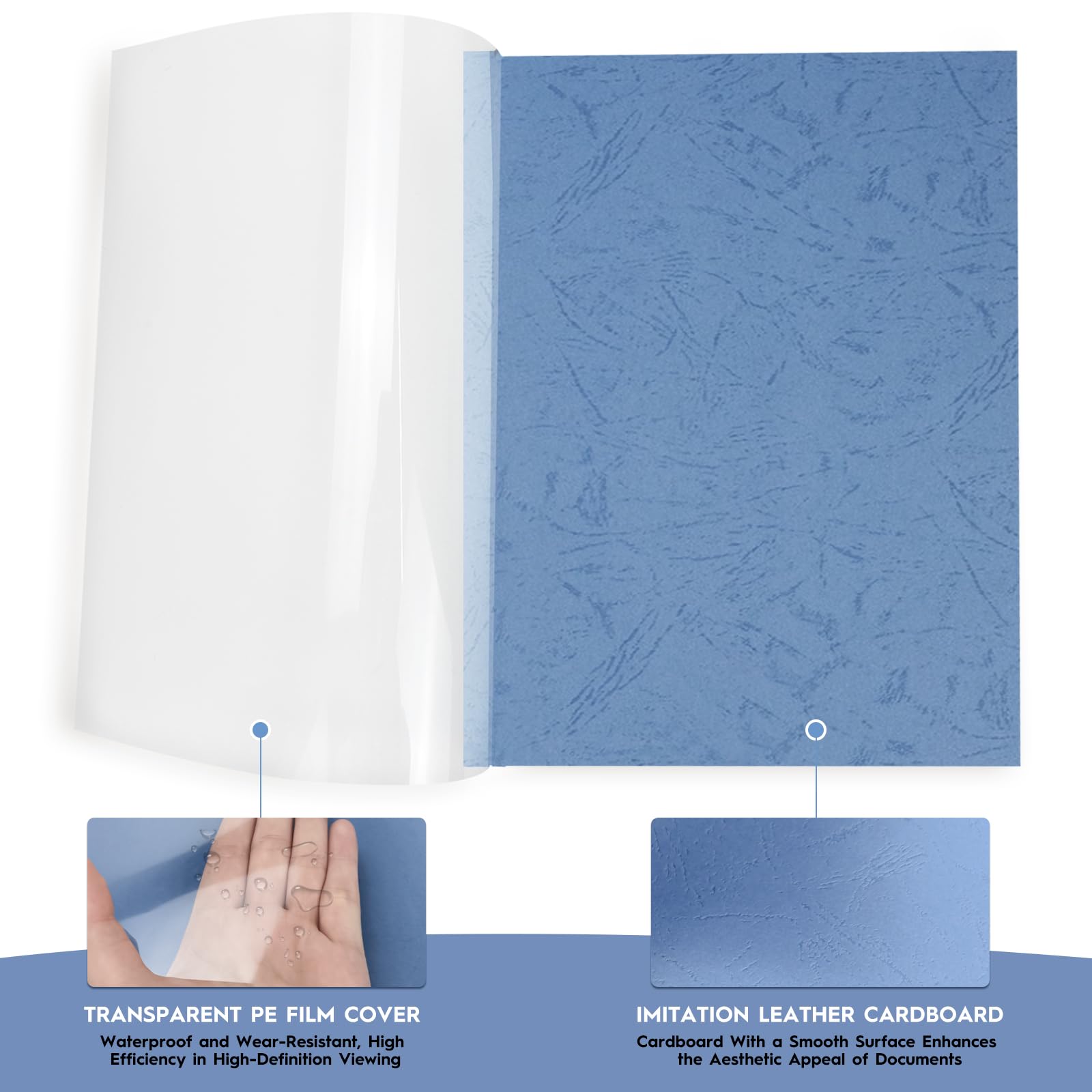 A4 PVC Thermal Folders - 15 Sheets with Cover, 3 mm (16-25), 6 mm (36-50), 8 mm (51-70) - Blue - Image 3