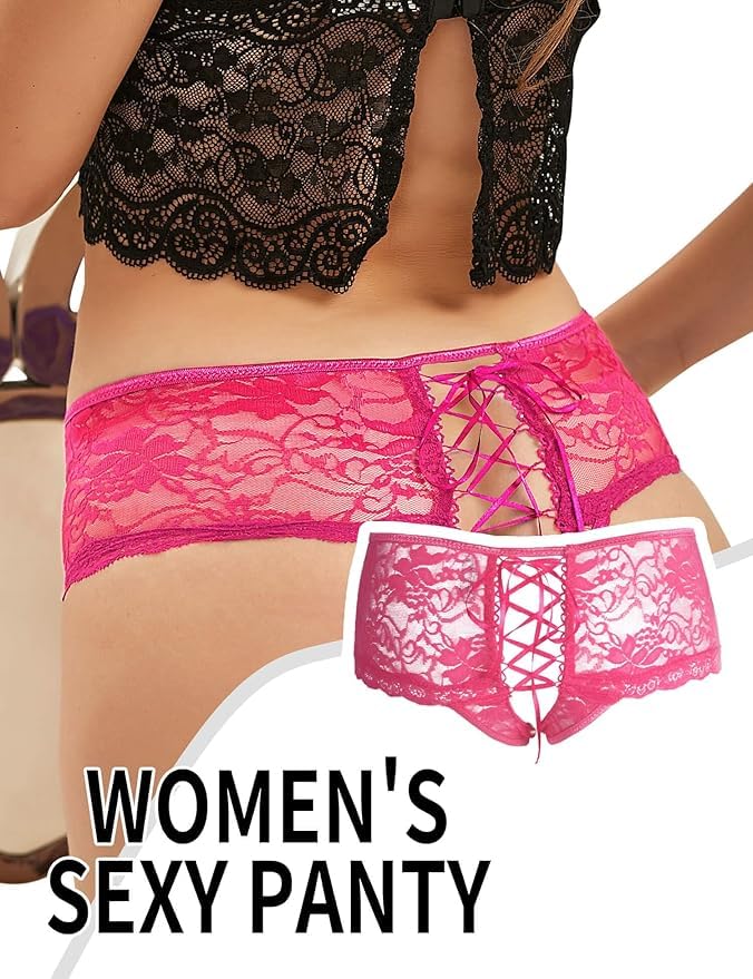 Französische Unterhosen für Damen in Übergröße, durchsichtige Spitzen-Unterwäsche, Tangas, weiche, dehnbare, überkreuzte Schnürung, durchsichtige Hipster-Slips, sexy Höschen, hinten ausgehöhlte Slips,