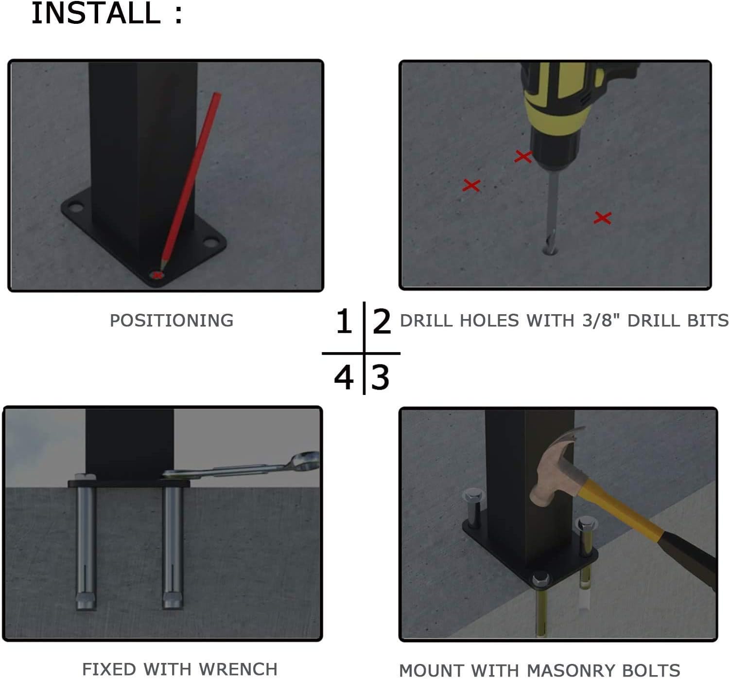 Adjustable Handrail, Handrail Picket #2 Fits 2 or 3 Steps, Mattle Wrought Iron Handrail, Stair Rail with Installation Kit Handrails for Outdoor Steps,Black - - 