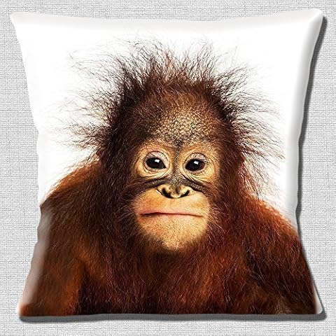Cute Baby Brown Orangutan Photo Print on White - 16" (40cm) Pillow Cushion Cover Cover