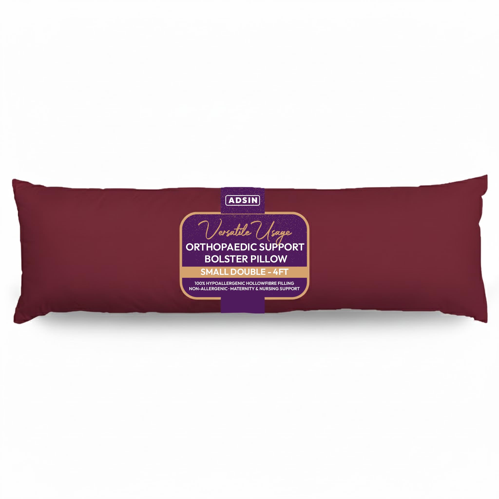 Adsin Maroon Bolster Pillowcases - Pregnancy Maternity Orthopaedic Support Pillowcase (Small Double 4Ft)