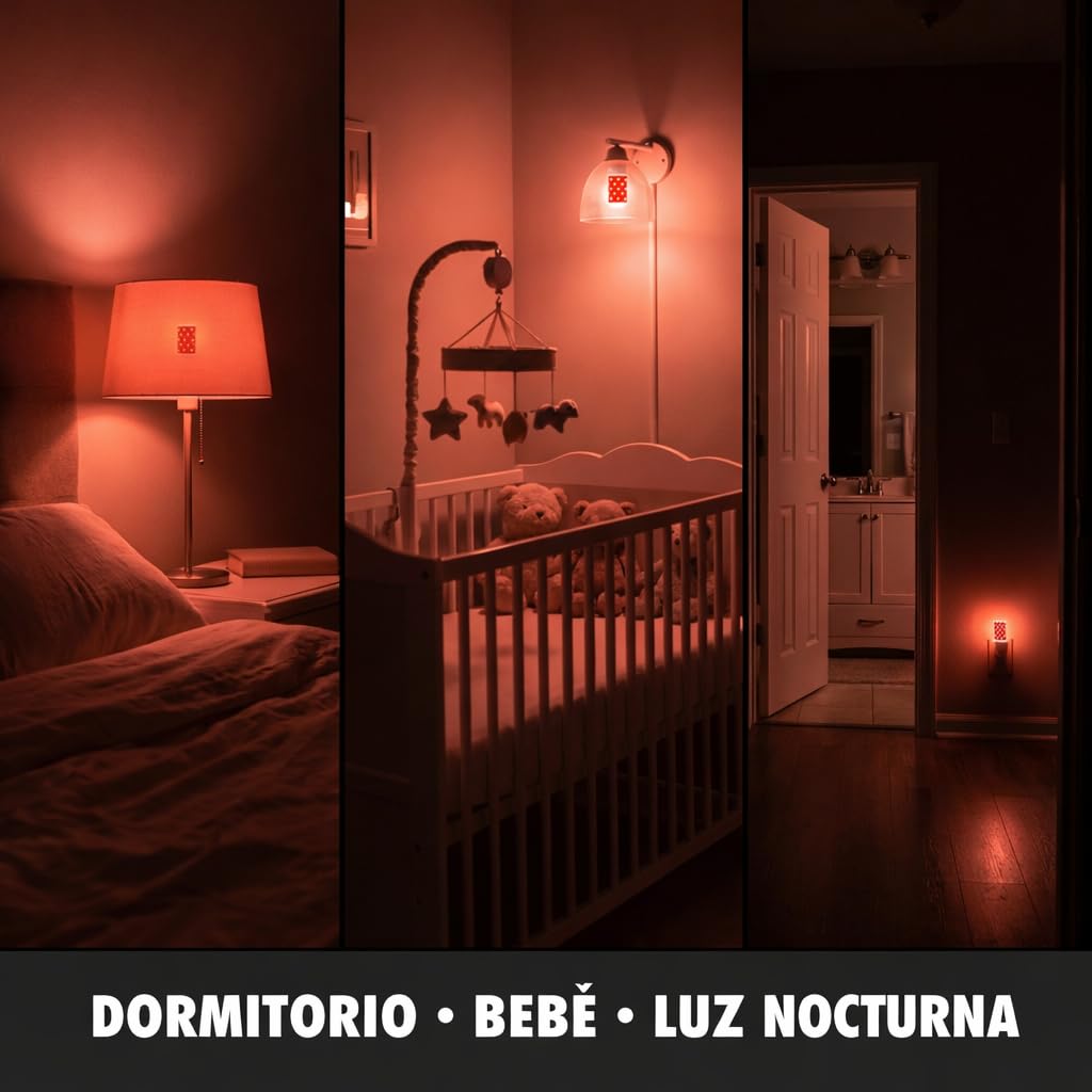 Bombilla Luz Roja Nocturna Melatonina E27 E14 – Pack 2 Bombillas Rojas Sin Luz Azul ni Flicker – Luz Roja Bebé, Lactancia, Descanso y Sueño Profundo