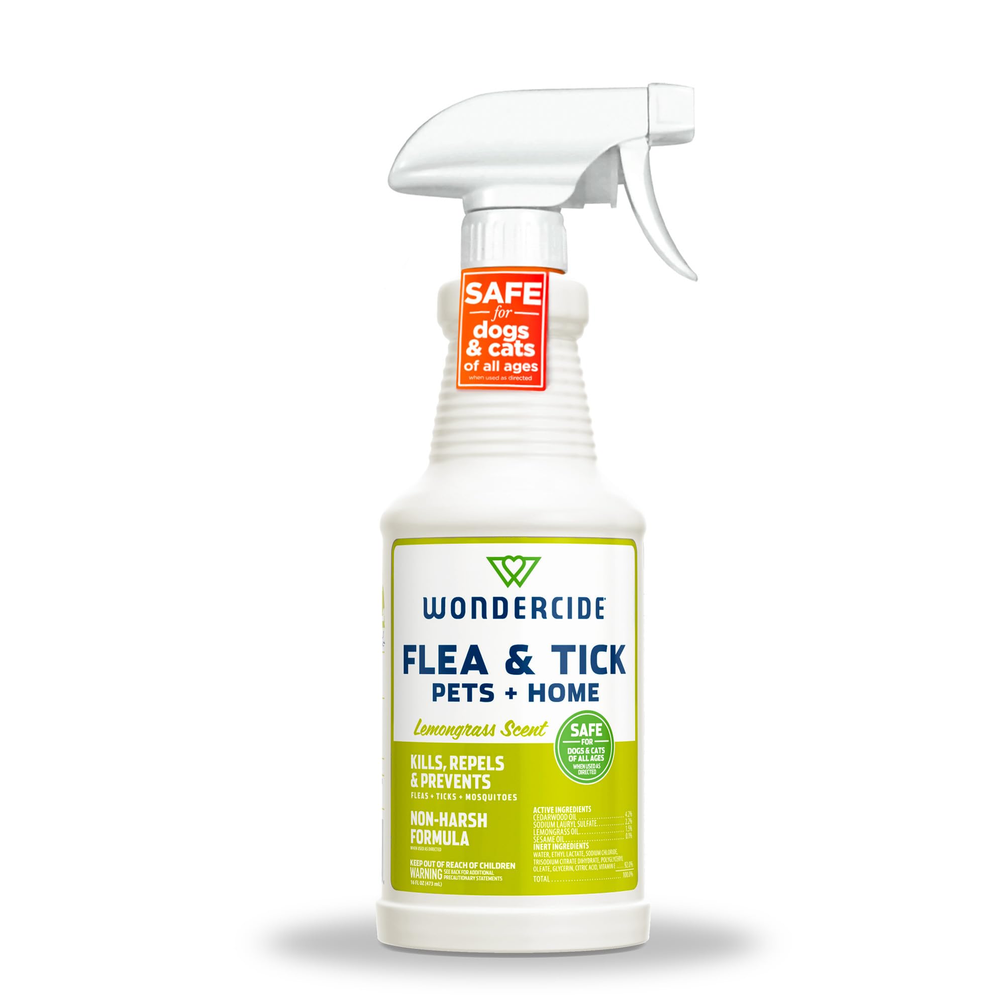 Wondercide Flea, Tick & Mosquito Spray with Natural Essential Oils, Lemongrass 16 oz