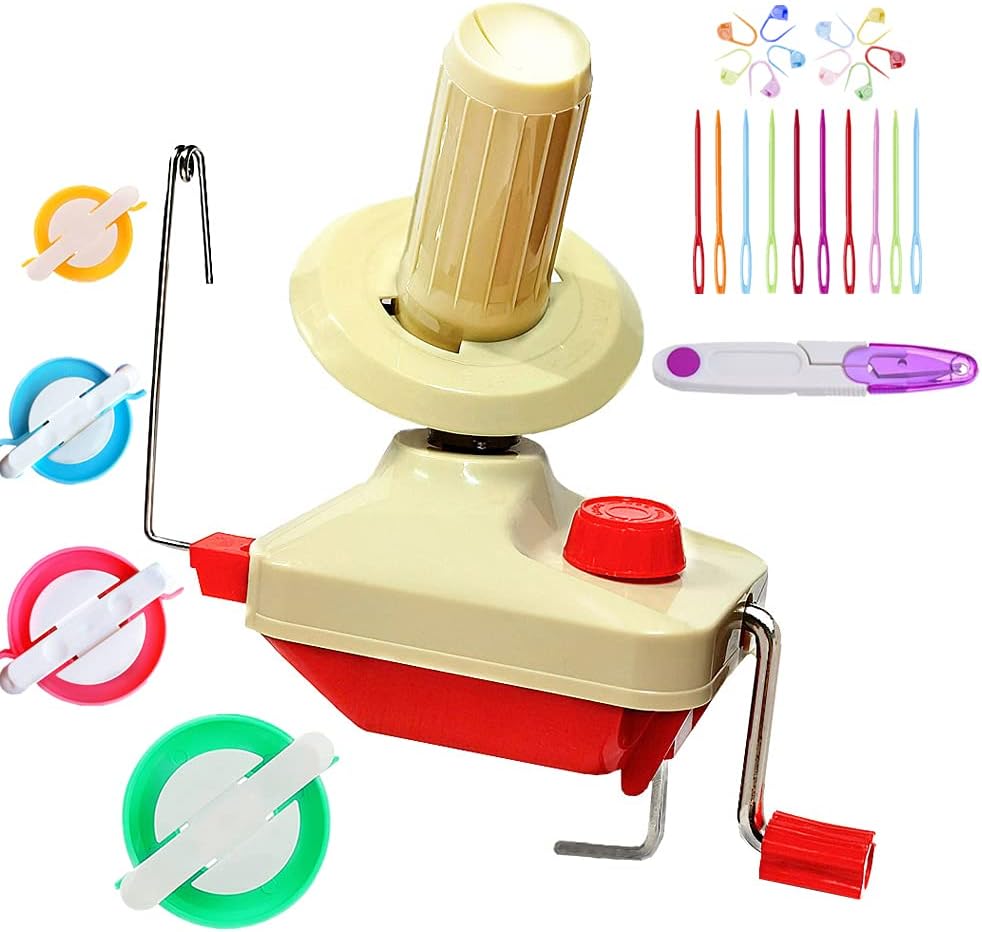𝐘𝐚𝐫𝐧 𝐖𝐢𝐧𝐝𝐞𝐫 - Yarn Ball Winder Easy to Set Up and Use - Hand Operated Yarn Winder 3.5 Ounce Capacity +1 Set 4 Size pompom maker +20 PCS Needle Button Set + 1 PCS Scissors
