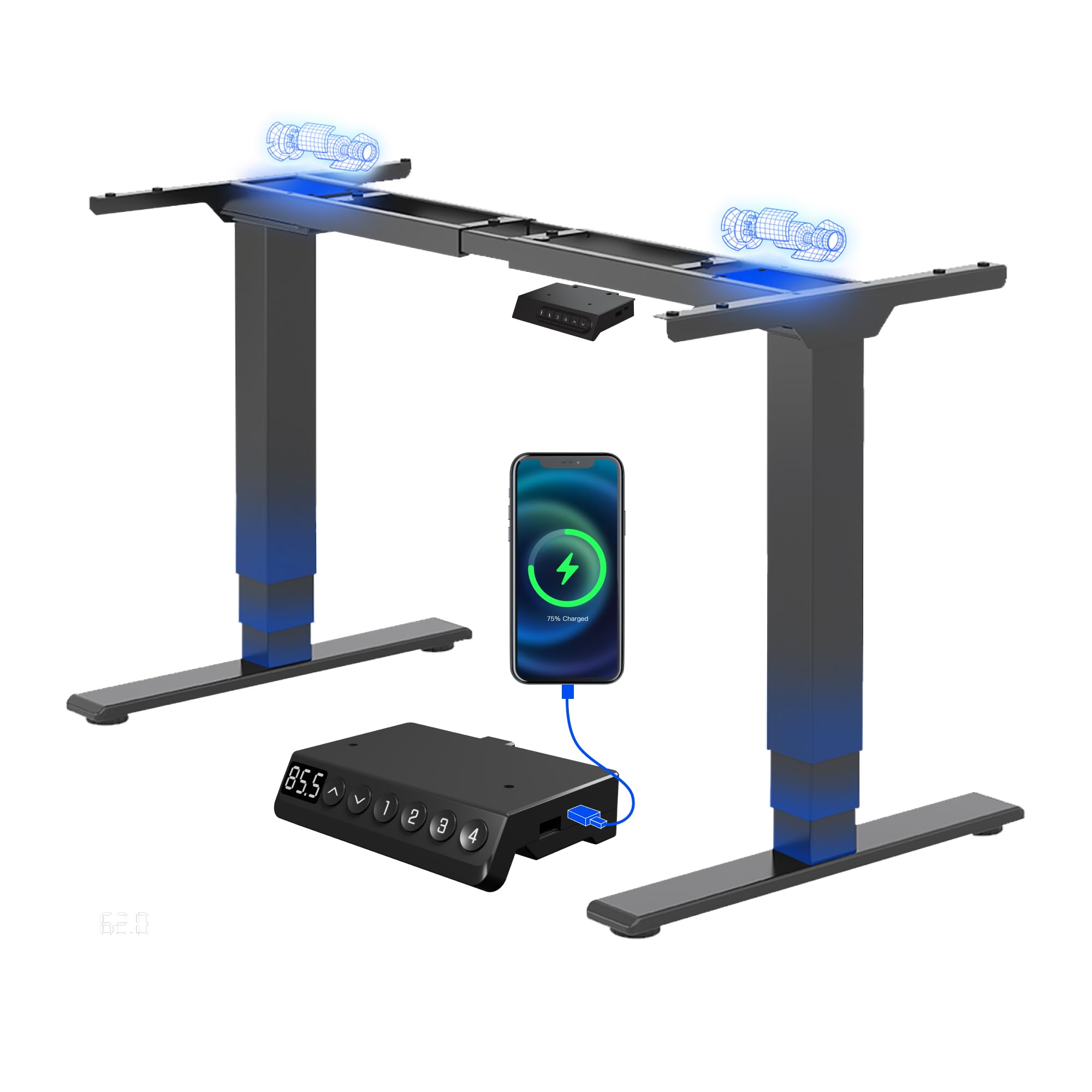 FLEXISPOT E6 MAX Standing Desk with USB Dual Motors 3-Stage, Electric Height Adjustable Sit Stand Up with Anti-collision System and Memory Panel, Black