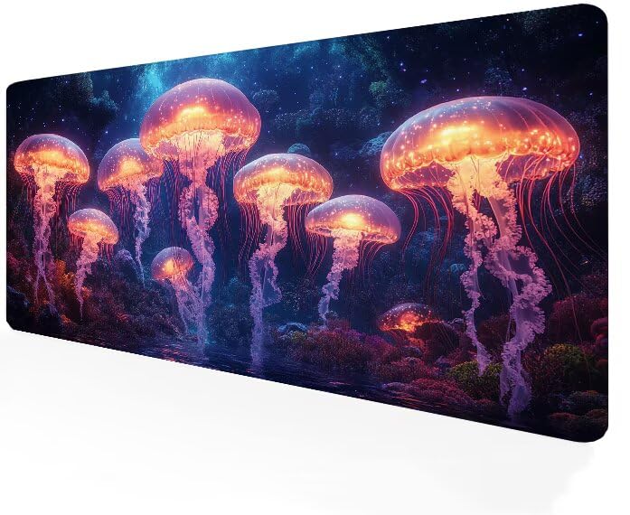 Tapis de souris gamer XXL violet méduse, une idée cadeau bureau originale
