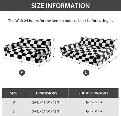 Miniatura 6 de BFPETHOME Sofá cama para gatos y perros, sofá para mascotas pequeñas, bonito sofá para gatos, cama para perros a cuadros con funda lavable (negro y