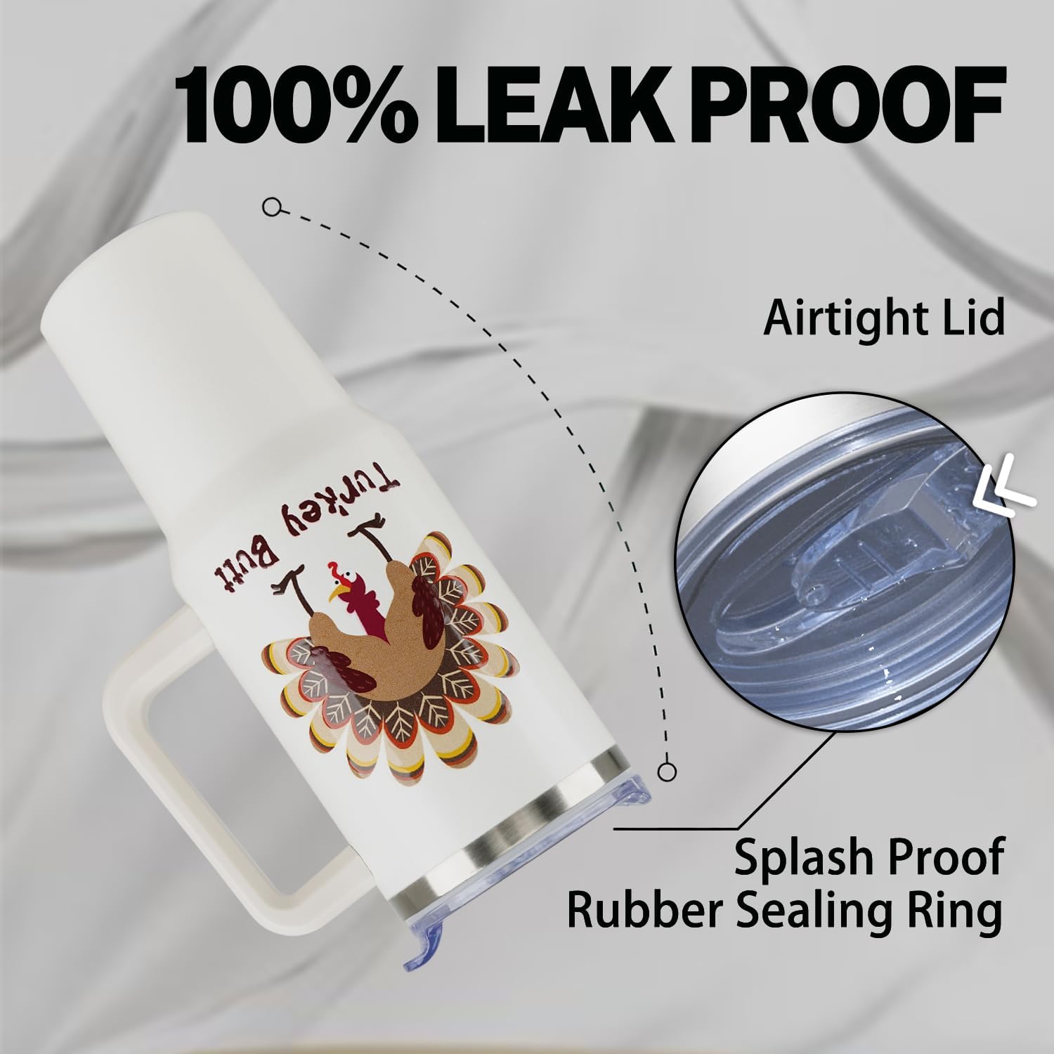 40 oz Thanksgiving Tumbler with Handle and Straw, Stainless Steel Insulated Turkey Tumbler 40 oz, Reusable Cup with Leak Proof Lid, Thanksgiving Gifts for Women (off white brown) - Image 4