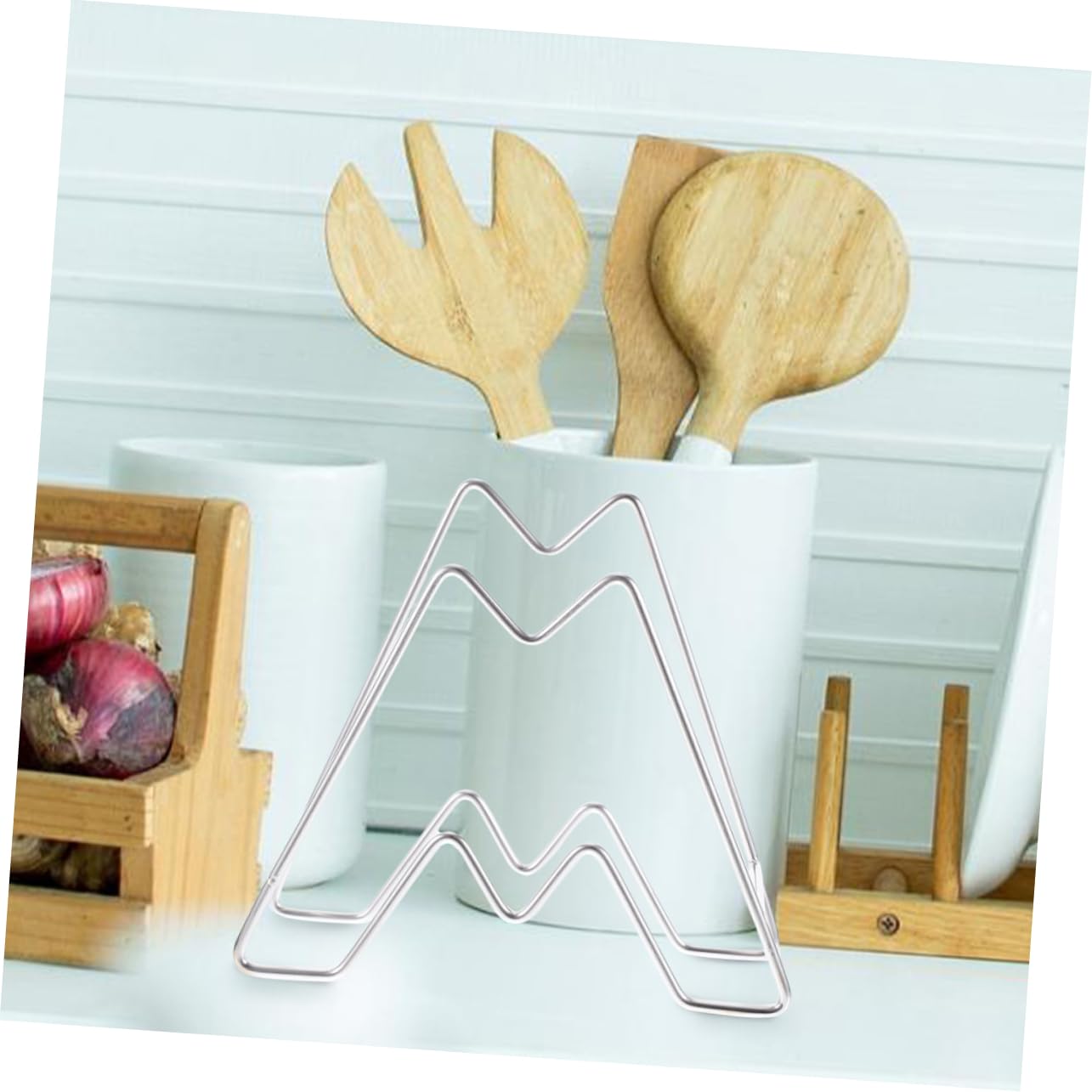 Support Rangement Cuisine Inox MEROURII - Pour Planches à Découper Et Couvercles - 2 Fentes