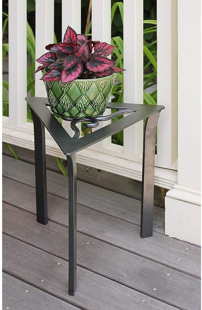 Graphite Wrought Iron Triangular Plant Stand Set, 12"H