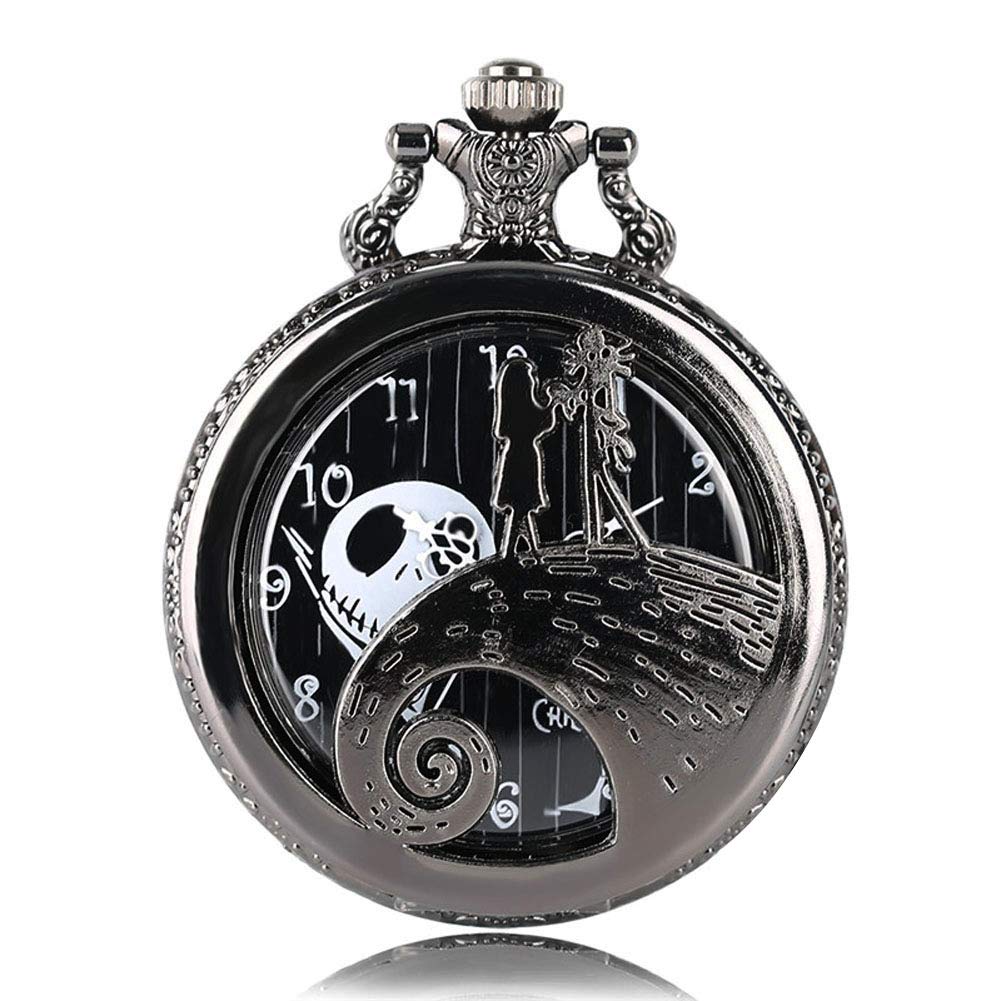 BeiweiVintage Quartz Pocket Watch Mens Pocket Watch with Box & Chain,Gift for Men Him,The Nightmare Before Halloween Christmas Gifts