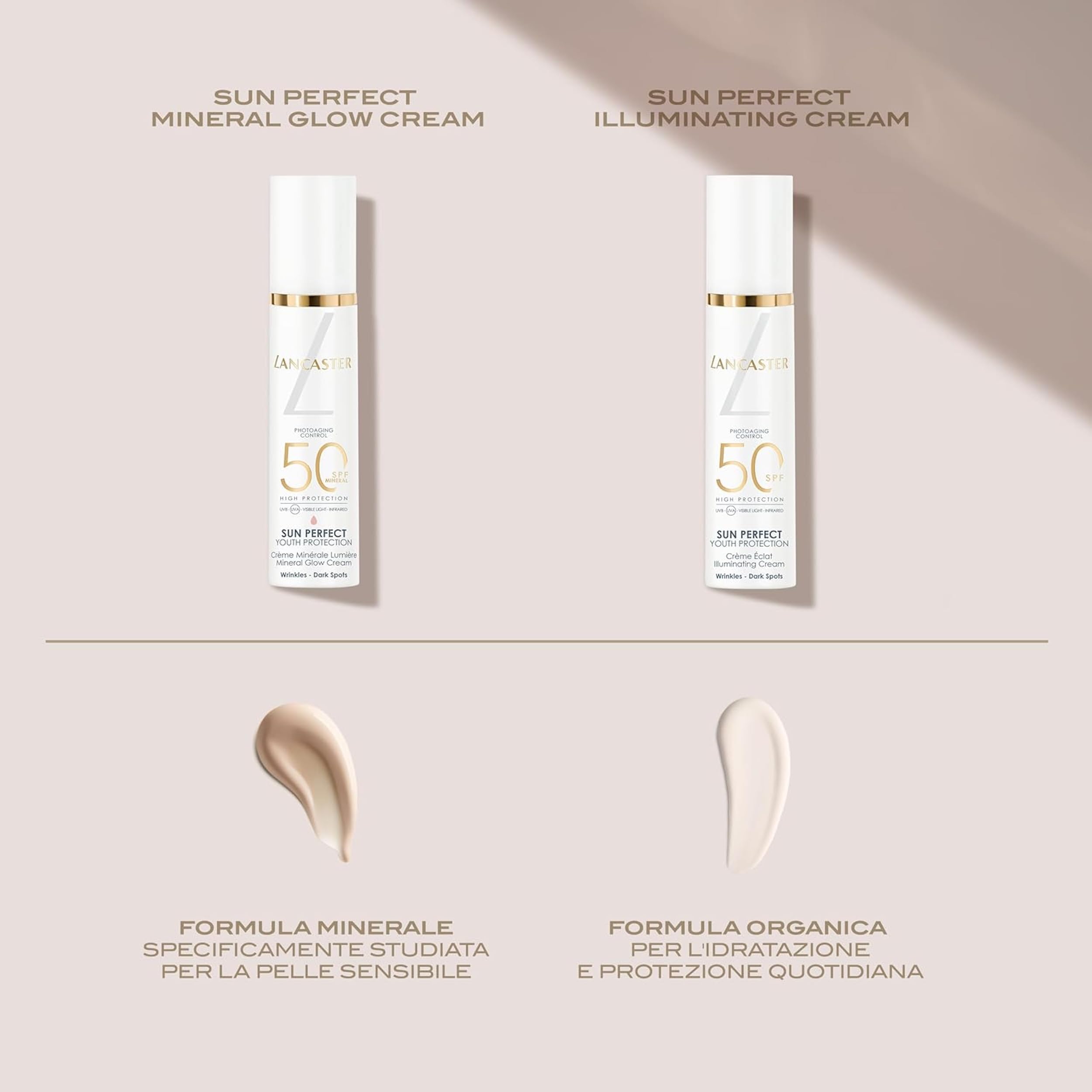 Lancaster Sun Perfect - Crema Protezione Solare Viso SPF50, Texture Leggera, Contrasta il 100% dello Spettro Solare, Corregge e Previene Rughe e Macchie Scure, Resistente all'Acqua, 50ml