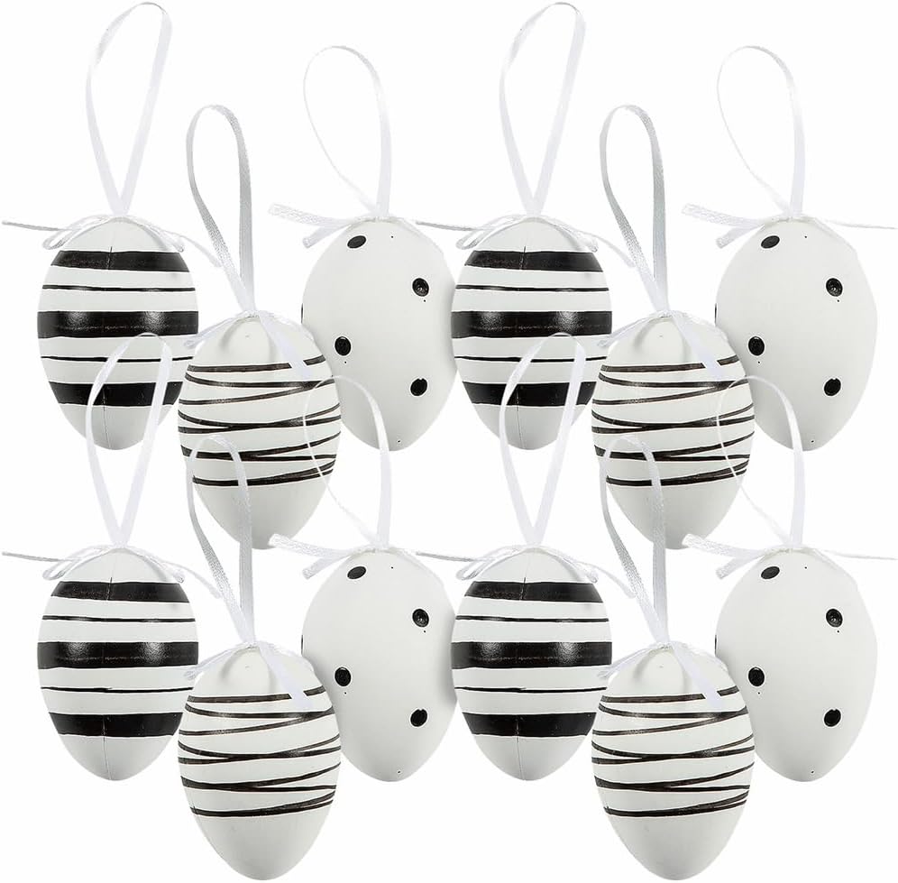 2 1/4" Black & White Patterned Easter Ornaments - 12 Pieces
