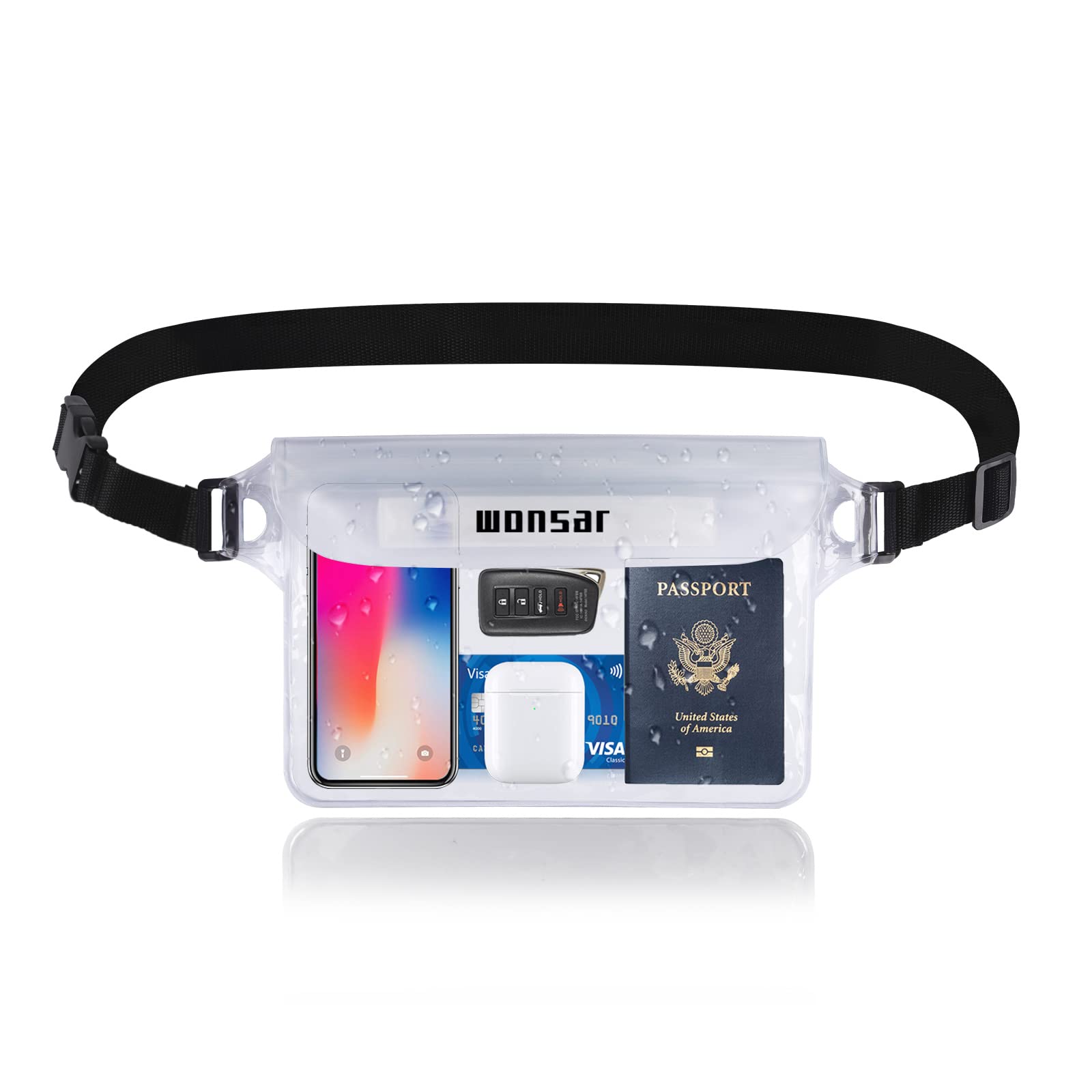 WONSAR Bolsa Impermeable, Riñonera Impermeable Transparente, Bolsa estanca Impermeable con Correa Ajustable para Deportes acuáticos, Playa, natación, Surf, etc.