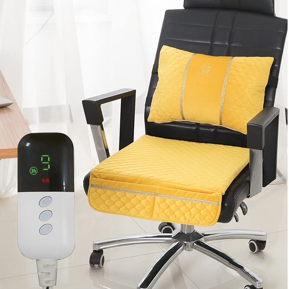 Cojín de Asiento con Calefacción Cómodo de Invierno, Cojín Asiento Calefactable Asiento Universal, Cojín para Silla, Almohadilla Térmica Eléctrica, 9 Niveles Ajustables, 220V Yellow