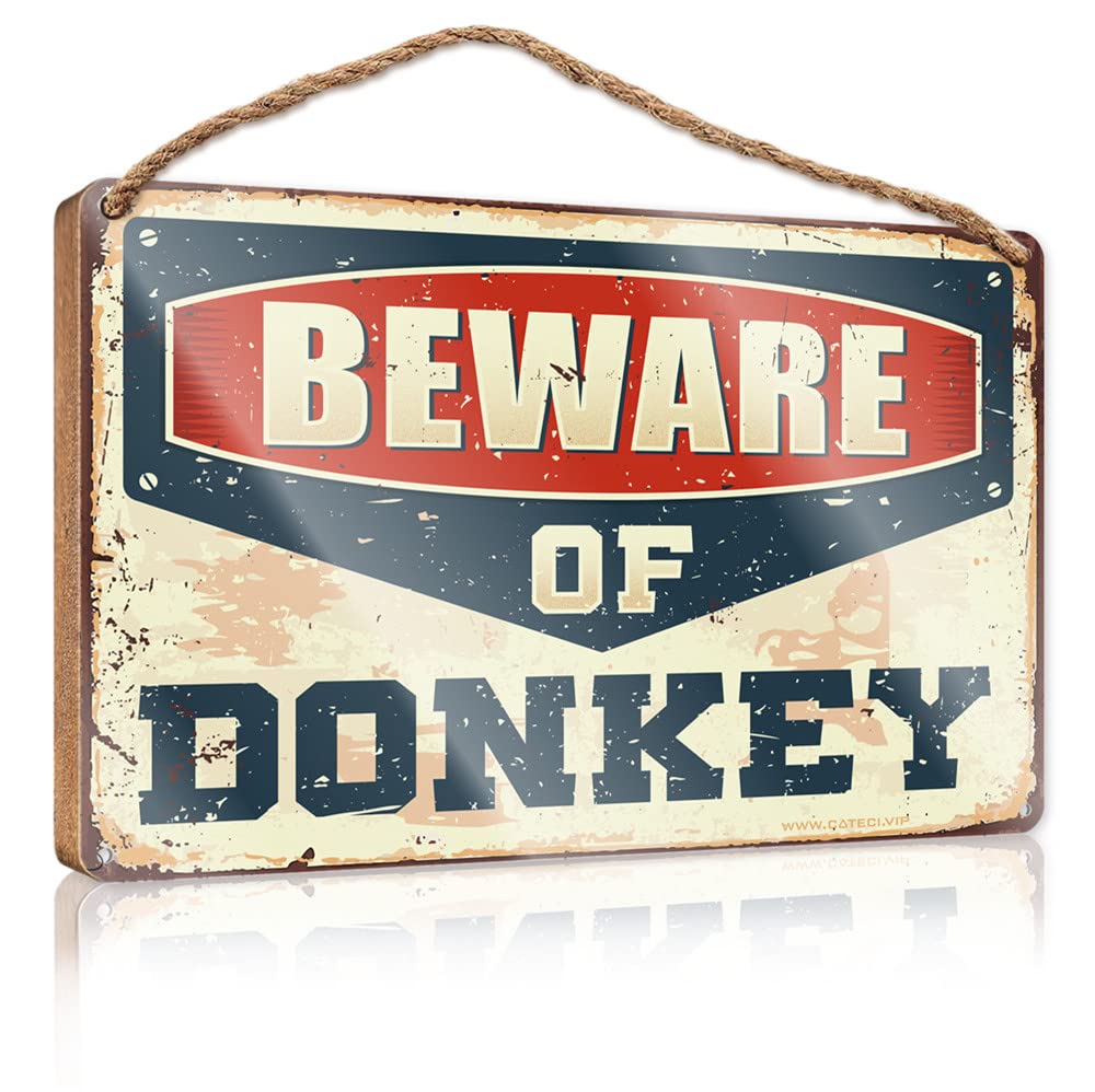Yyhleh Boys One Color Hanging Plaque Sign Funny Bathroom Wooden Hanging Beware Of Donkey Wooden Sign(20X30cm)