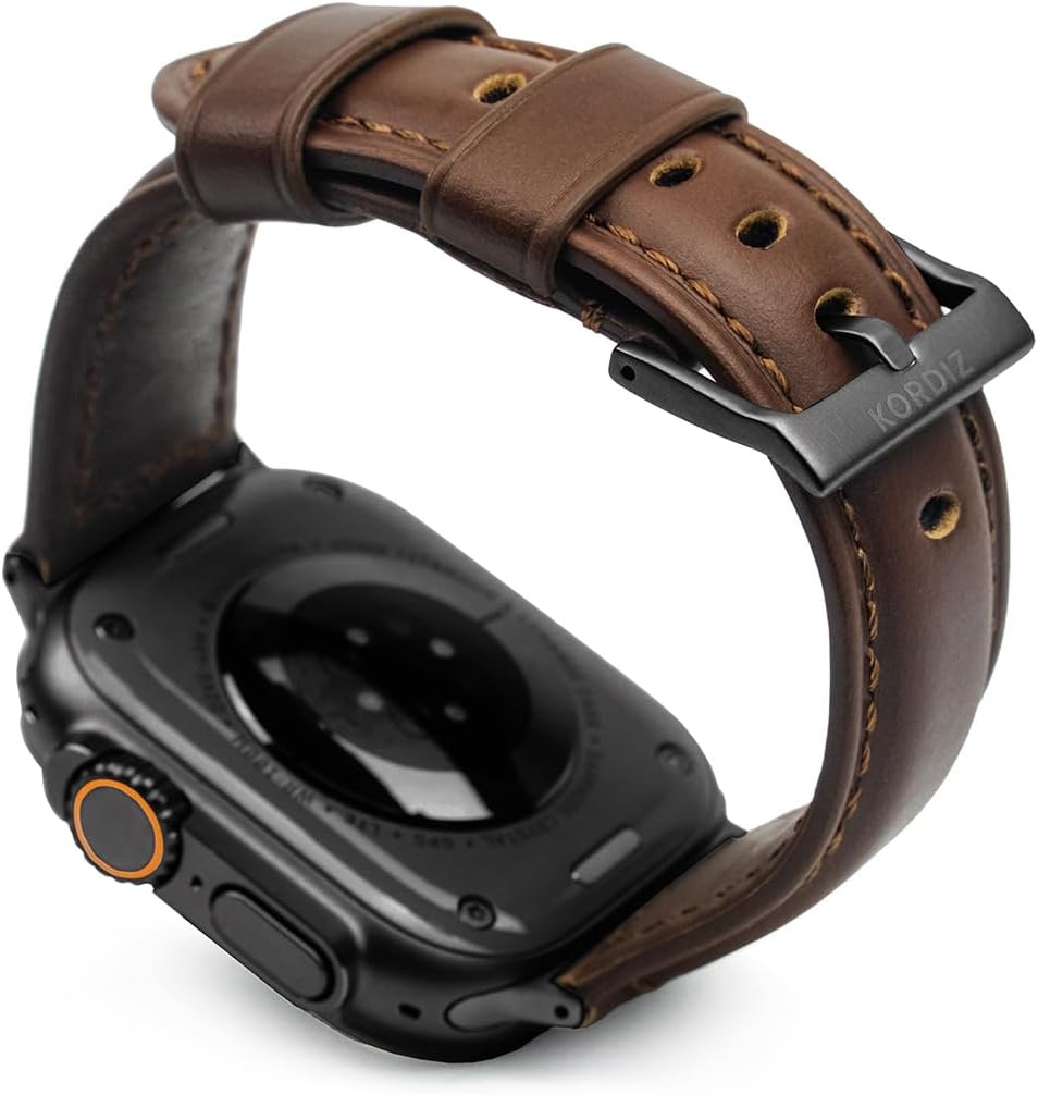 Traditional Leather Band | Compatible with Apple Watch ULTRA 2, ULTRA & Series 10-1 SE SE2| Band Men Women | Full Grain Genuine Leather Wristband | Replacement Band for iWatch Apple Watch 49mm 46mm 45mm 44mm