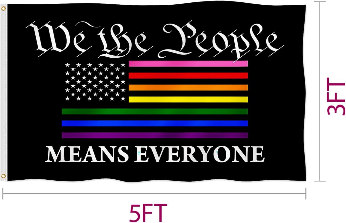 Double Sided We The People Means Everyone American Rainbow LGBT Flag 3x5FT Pride Flag Fade Proof Gorgeous Color Thicker Polyester with Brass Grommets (LGBT 01, 3x5FT 3PLY)