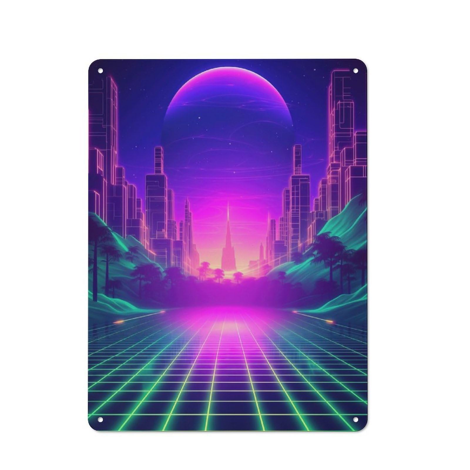 Junmoney Futuristic Retrowave Vibes Vintage Vintage Metal Sign 40X30cm Featuring Restaurant Wall Art For Takeaway, Bar, Kitchen Or Counter Area