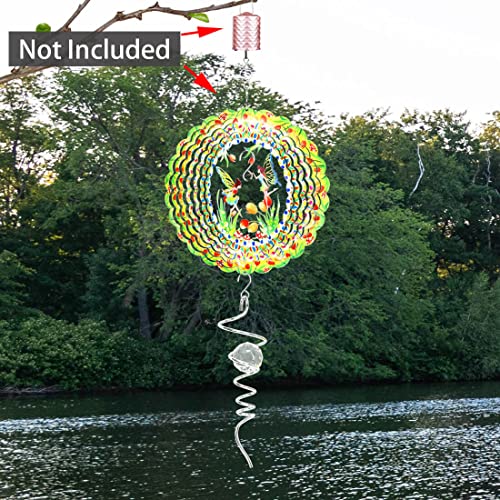 Omcchk Miniature Gazing Ball Spiral Tail Wind Spinner Stabilizer,Stainless Steel Metal Sun Catcher Decor With Swivel Hook & Clear Crystal Glass Orb,Mirror Sphere Silver Helix Kinetic Yard Hanging #TOP3