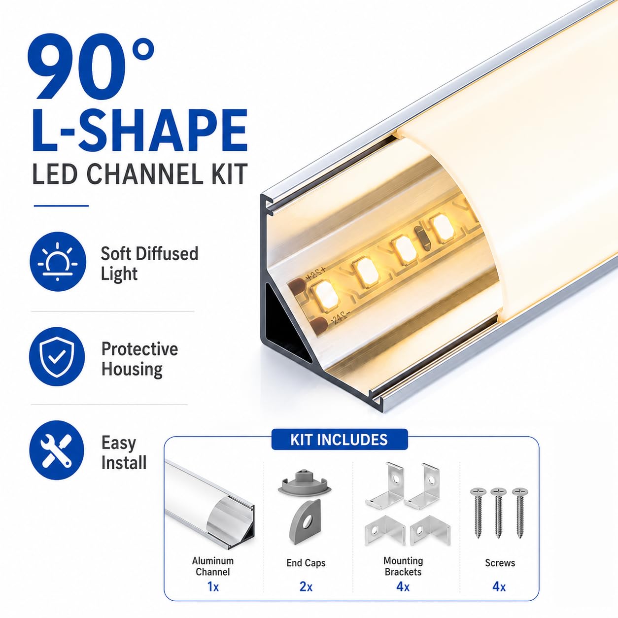 6 x 2m Profilé Aluminium LED en V Forme pour Bandes LED, Compact, Finition Professionnelle, Couvercle Blanc Laiteux, Embouts et Clips de Montage en Métal