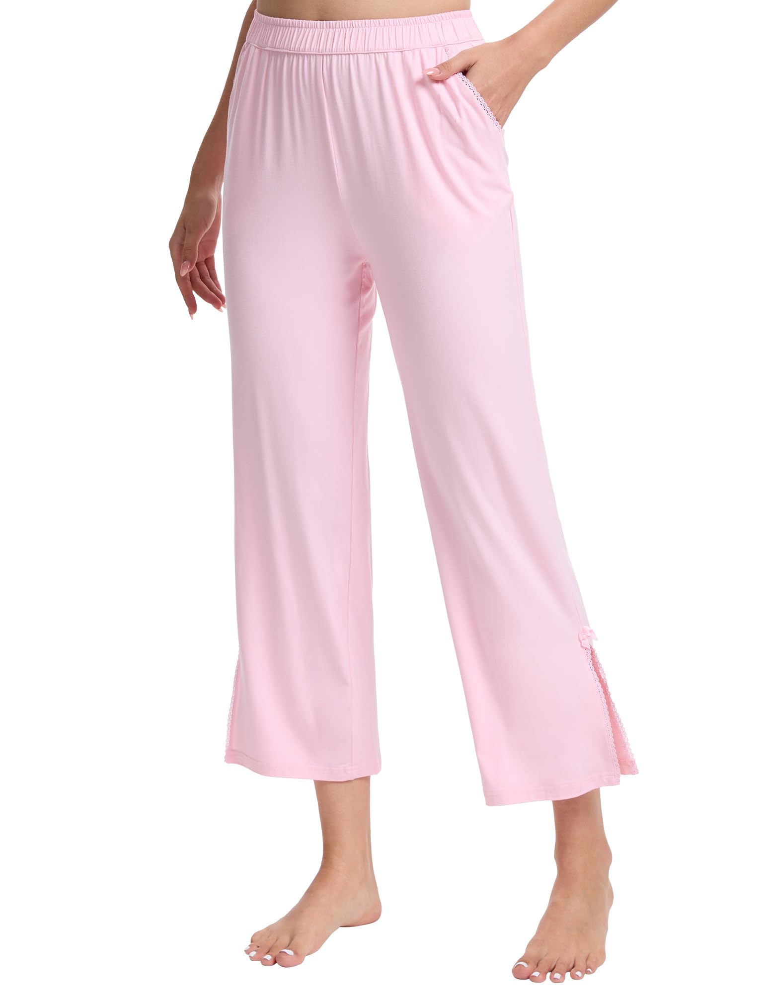 BambooBud Women's Capri Lounge Pants Soft Yoga Sleep Bottoms with Pockets Lace Viscose from Bamboo Pajama Pant S-XXL
