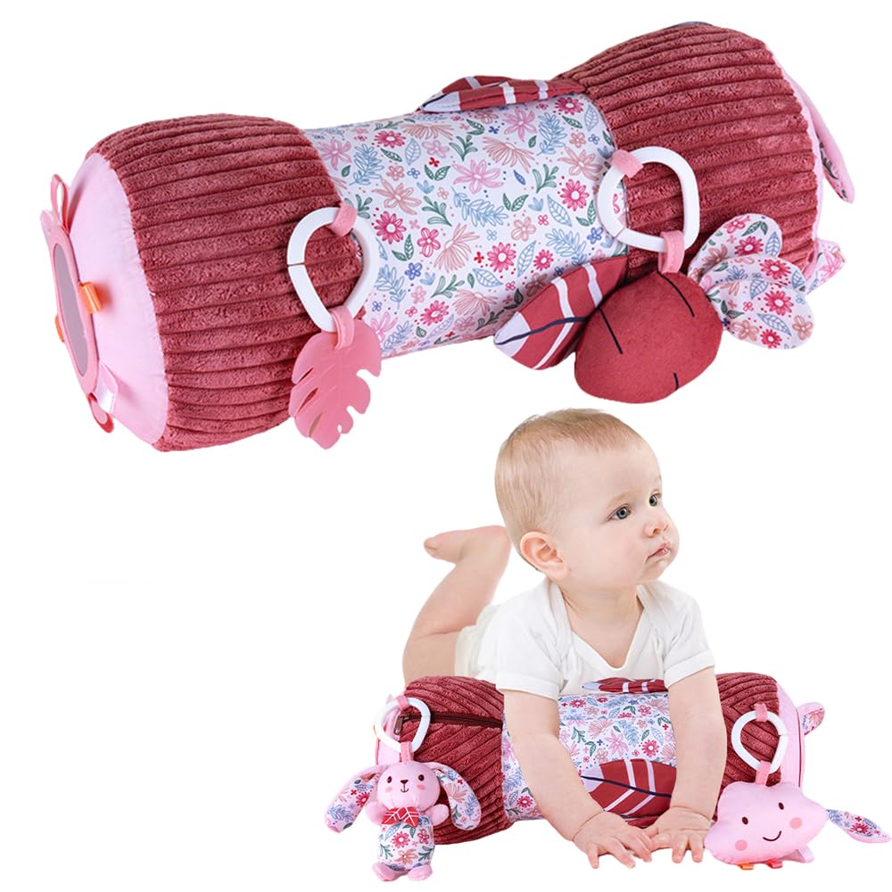 RNPKZ Tummy Time Pillow for Babies Tummy Time Roll with Integrated Rattle & Squeaker