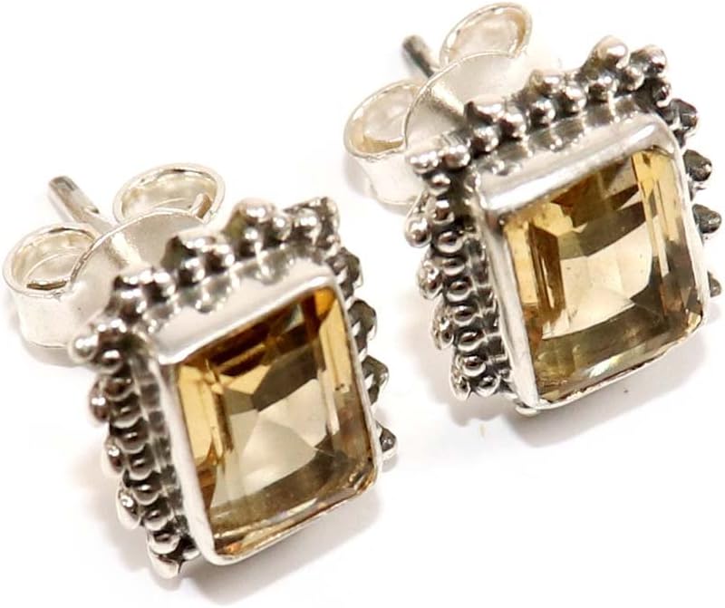 Goyal Exports Citrine Faceted Gemstone 925 Sterling Silver Drop Dangle Earring Jewlery SEG62A