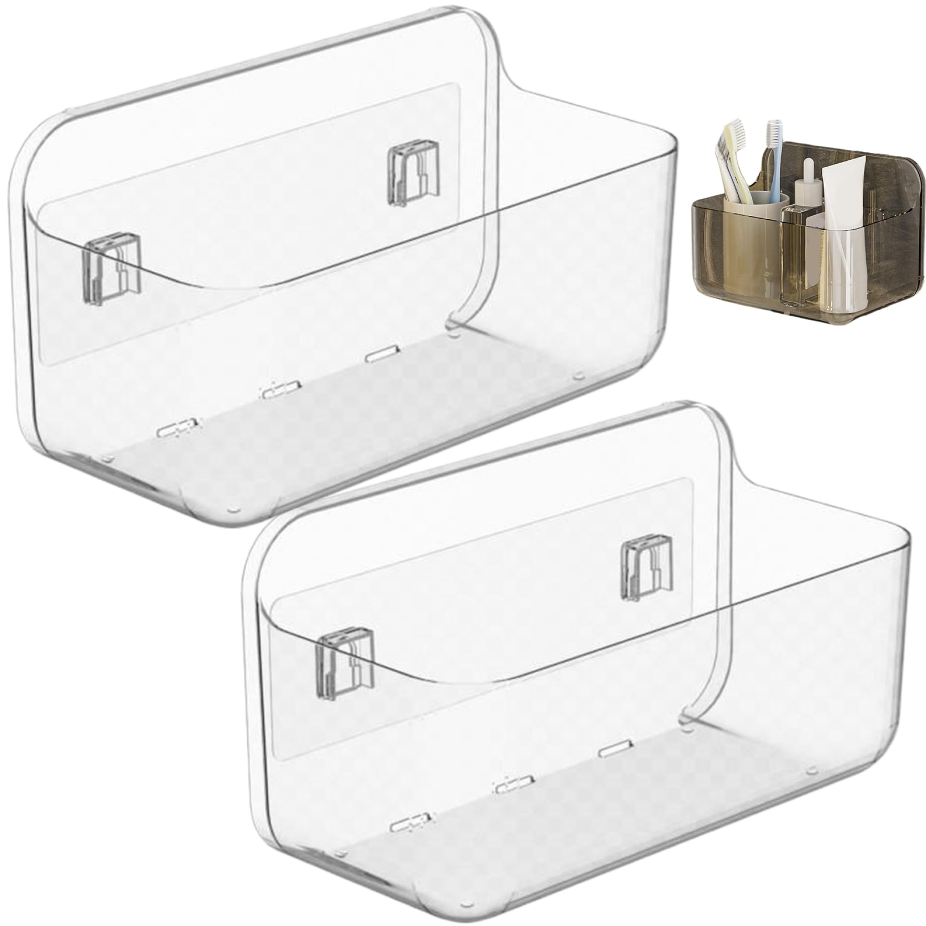 Pineeseatile Shower Organizer Bathroom Wall Shelf 2Pcs Punch-Free Transparent Shower Caddy with Drain Hole Waterproof Heavy Duty Rust
